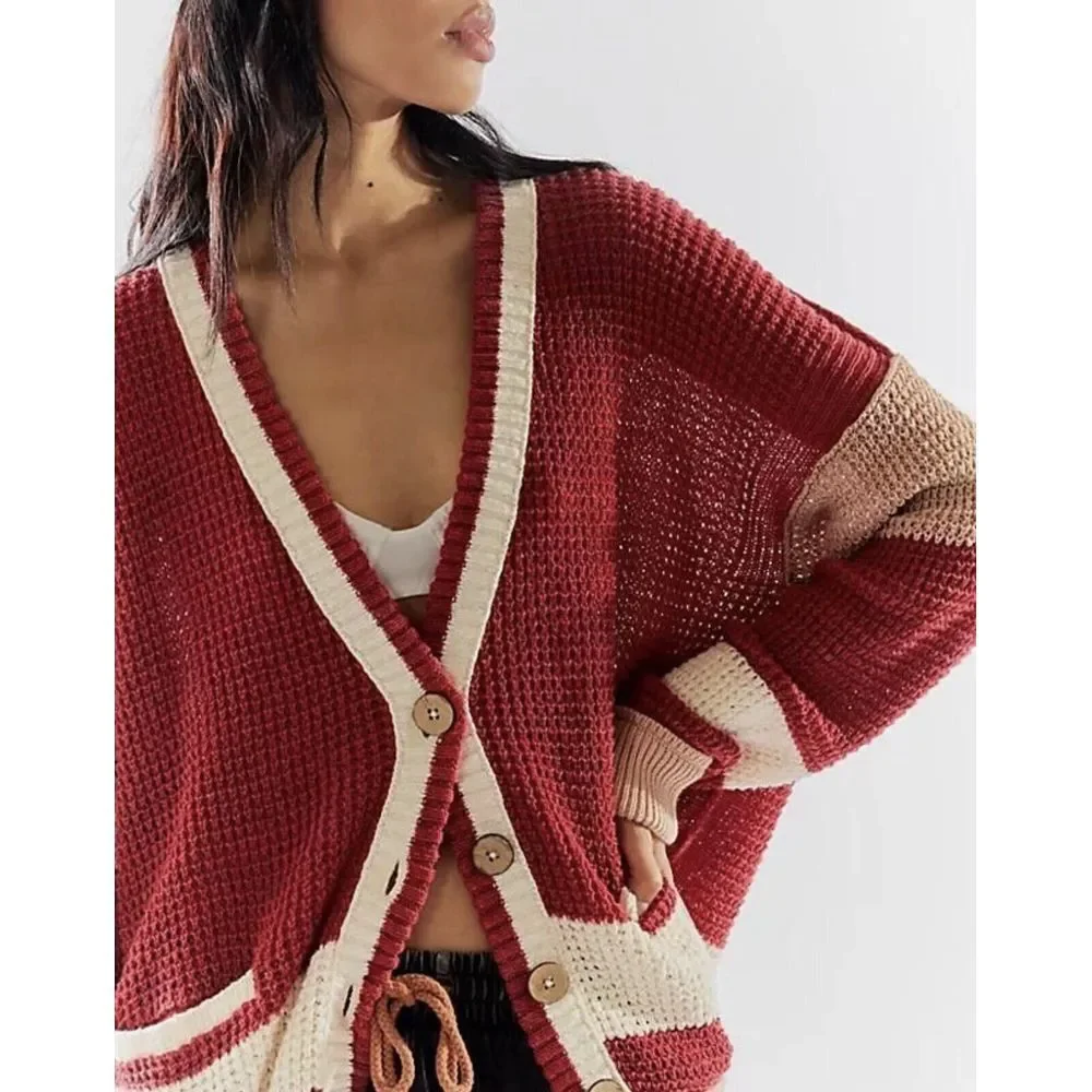We the Free People Cardigan Chelsea Cardigan‎ Red Medium New
